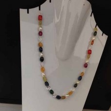 Multi Stone Pearl, Crystal Beaded Navratna necklace